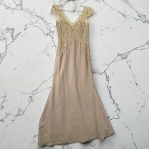 Hayley Paige Occasions Nude Lace Overlay Mother of The Bride Dress Sz 8